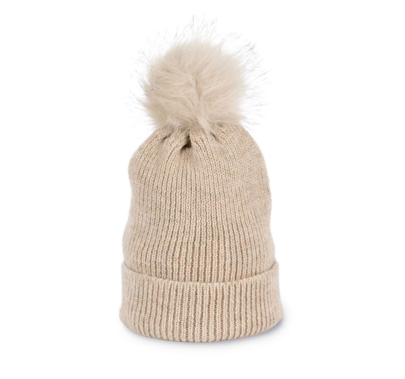 KNITTED BOBBLE BEANIE IN RECYCLED YARN