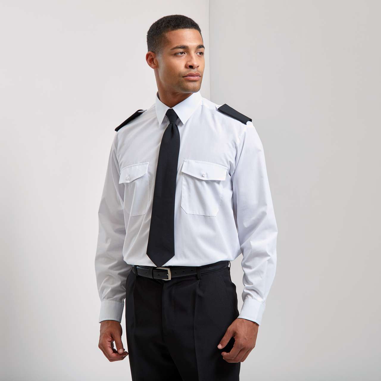 Premier Men's Long Sleeve Shirt Poly Cotton Poplin Pilot with Shoulder Epaulette 