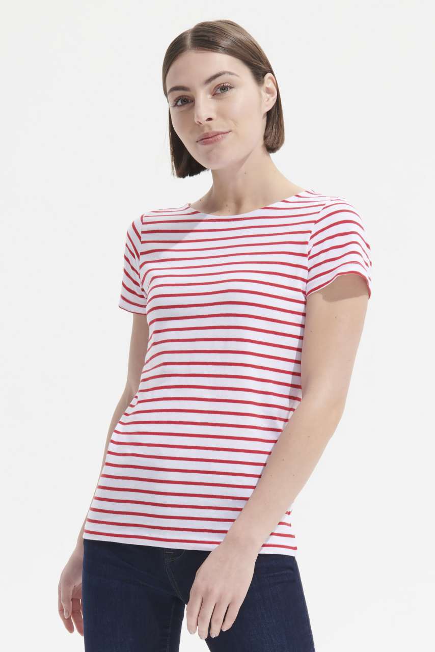 SO01399 SOL'S MILES WOMEN - ROUND NECK STRIPED T-SHIRT