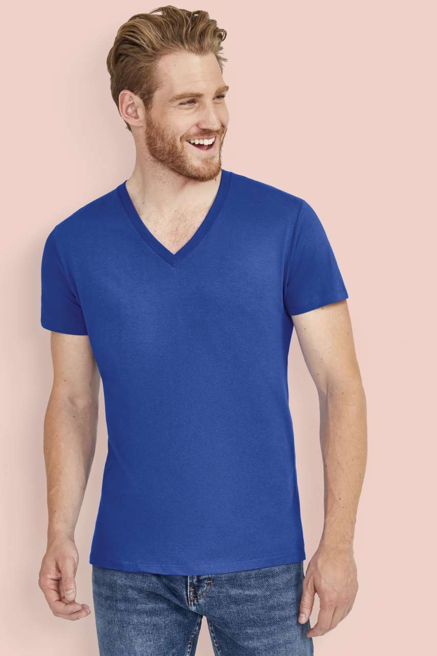 Mens V Neck T-Shirts Jersey Polo Casual Blue Regular Fit Polycotton Tees M-2XL