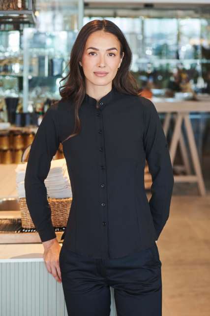 LADIES' MANDARIN SHIRT WITH ROLL-TAB SLEEVE