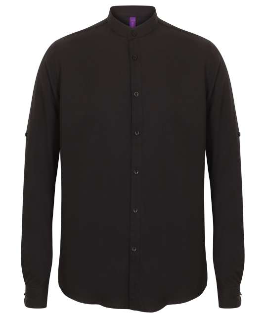 MEN'S MANDARIN SHIRT WITH ROLL-TAB SLEEVE
