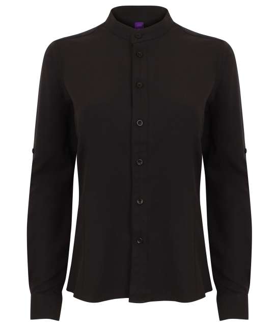 LADIES' MANDARIN SHIRT WITH ROLL-TAB SLEEVE