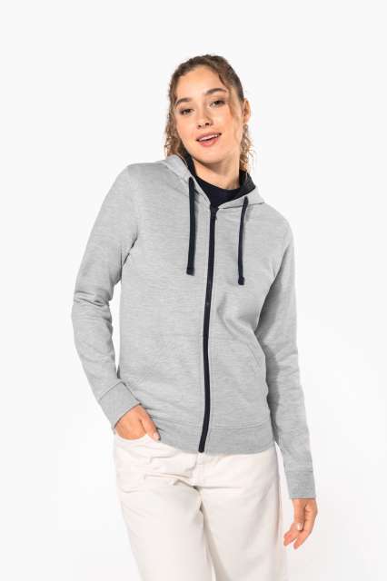LADIES’ CONTRAST HOODED FULL ZIP SWEATSHIRT