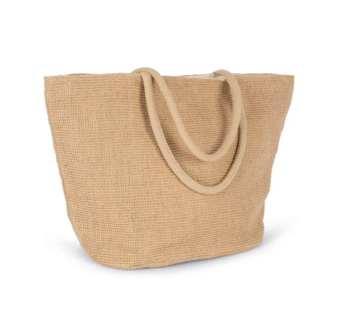WOVEN JUTE SHOPPING BAG WITH KNIT CANVAS EFFECT - NATURAL