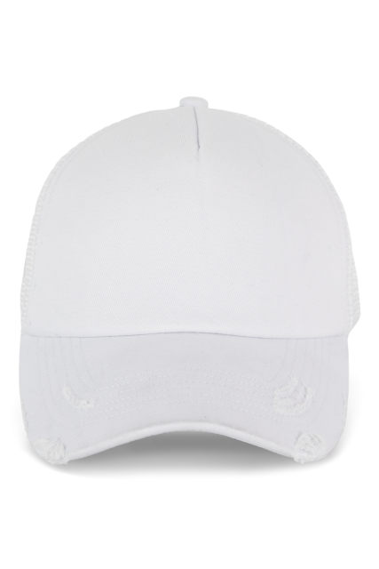 DESTROYED COTTON 5 PANEL TRUCKER WITH SOFT FRONT PANEL
