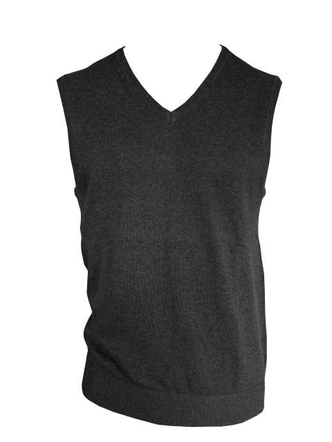 MEN’S V-NECK SLEEVELESS PULLOVER FINE GAUGE COTTON
