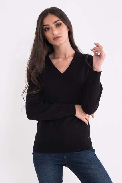 LADIES’ V-NECK FINE GAUGE COTTON PULLOVER