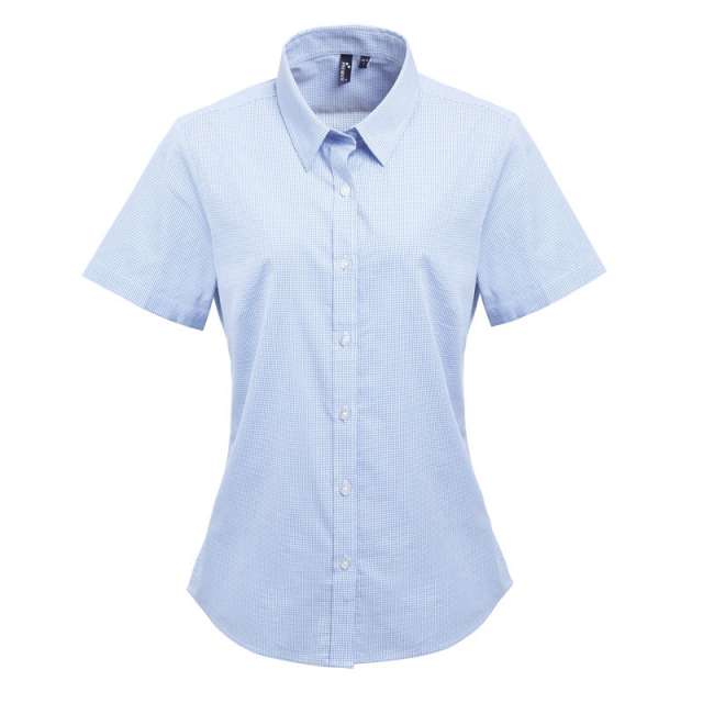 WOMEN'S SHORT SLEEVE GINGHAM MICROCHECK SHIRT